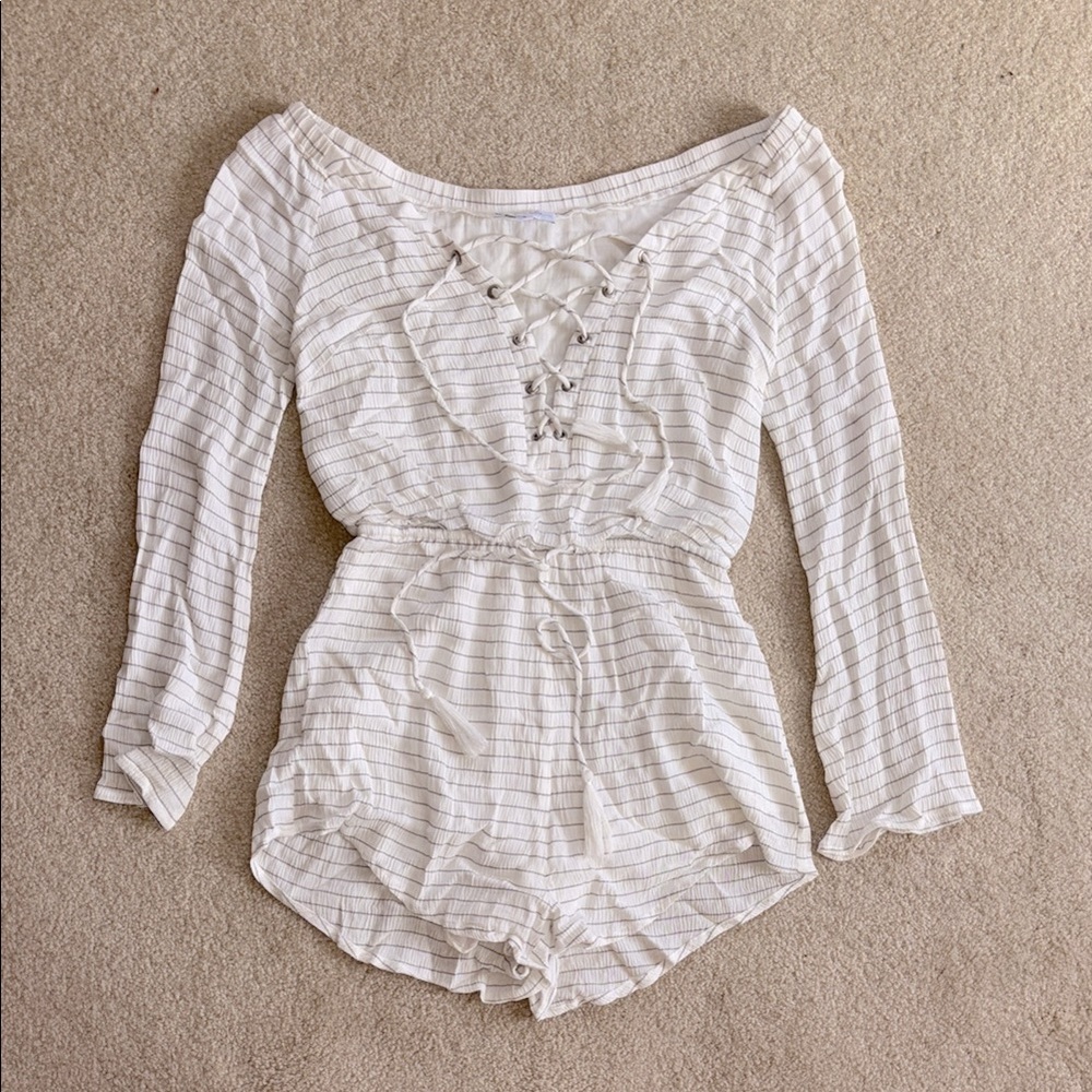 White Striped Long Sleeve Romper